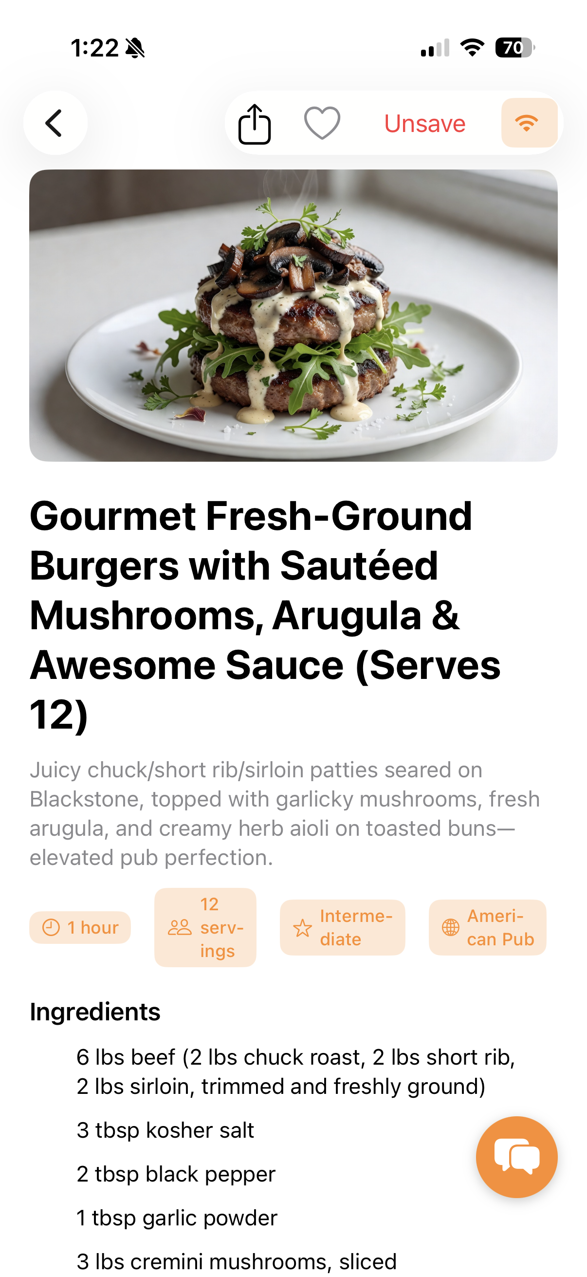 NextSizzle recipe detail screen